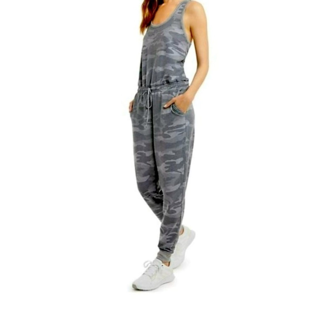 NWT-DANSKIN-WOMENS GREY CAMO JUMPSUIT-SIZE XS